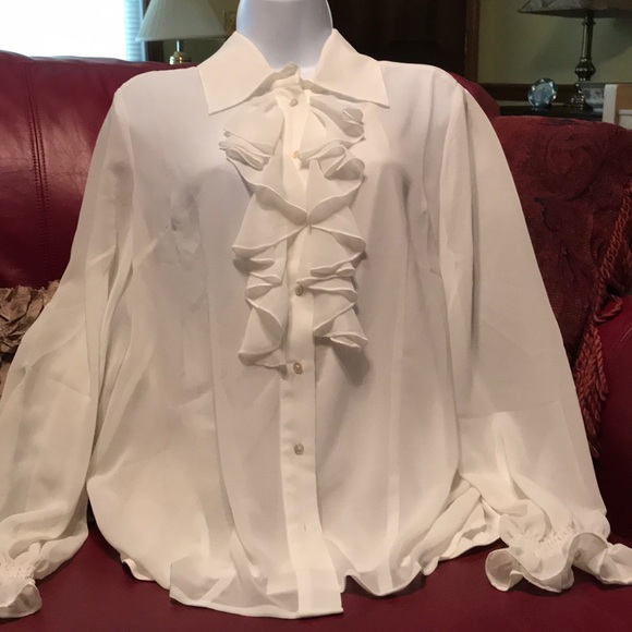 cream frilly blouse